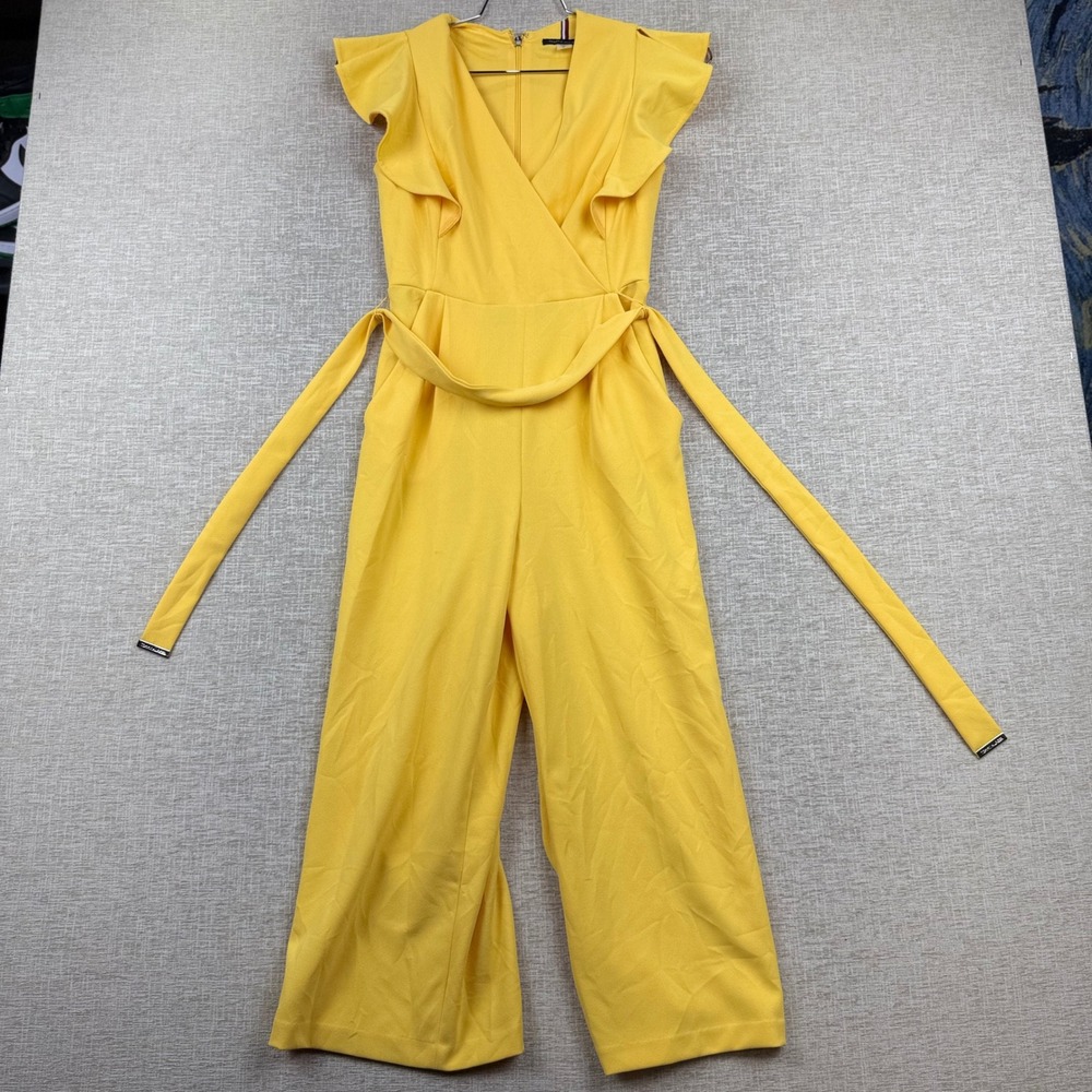 Tommy Hilfiger Yellow Ruffle Sleeve Wrap Wide Leg Jumpsuit Size 0P Petite